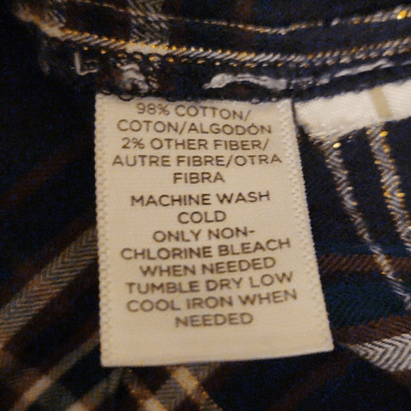 LOFT Gray Brown and Green Plaid Metallic Top with Buttons XL (3105) - Picture 5 of 6